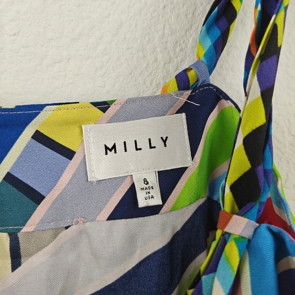 MILLY Marissa Colorful Rainbow Chevron Striped Mini Strappy Sheath Dress Sz 8 - Picture 7 of 14